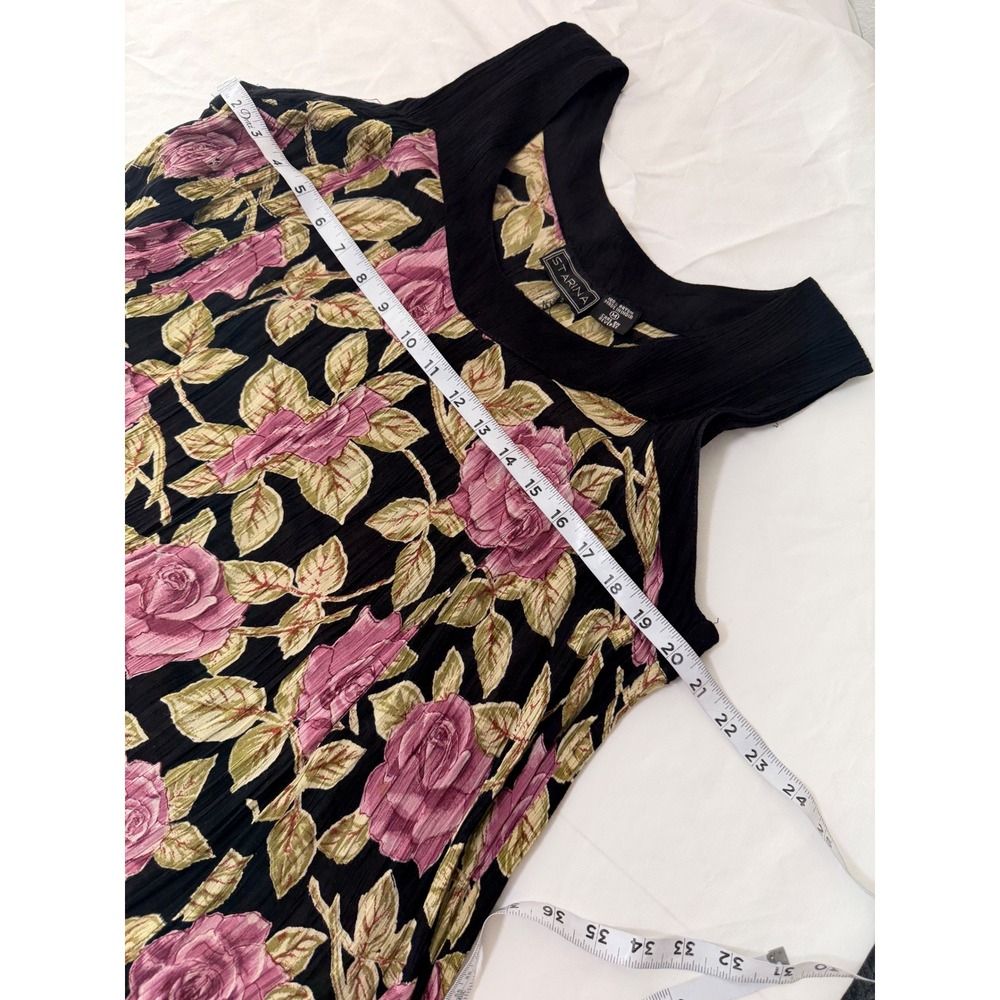 Vintage 90s Y2K Starina Floral Pleated Maxi Dress Black Pink Rose Romantic Med - Picture 8 of 10